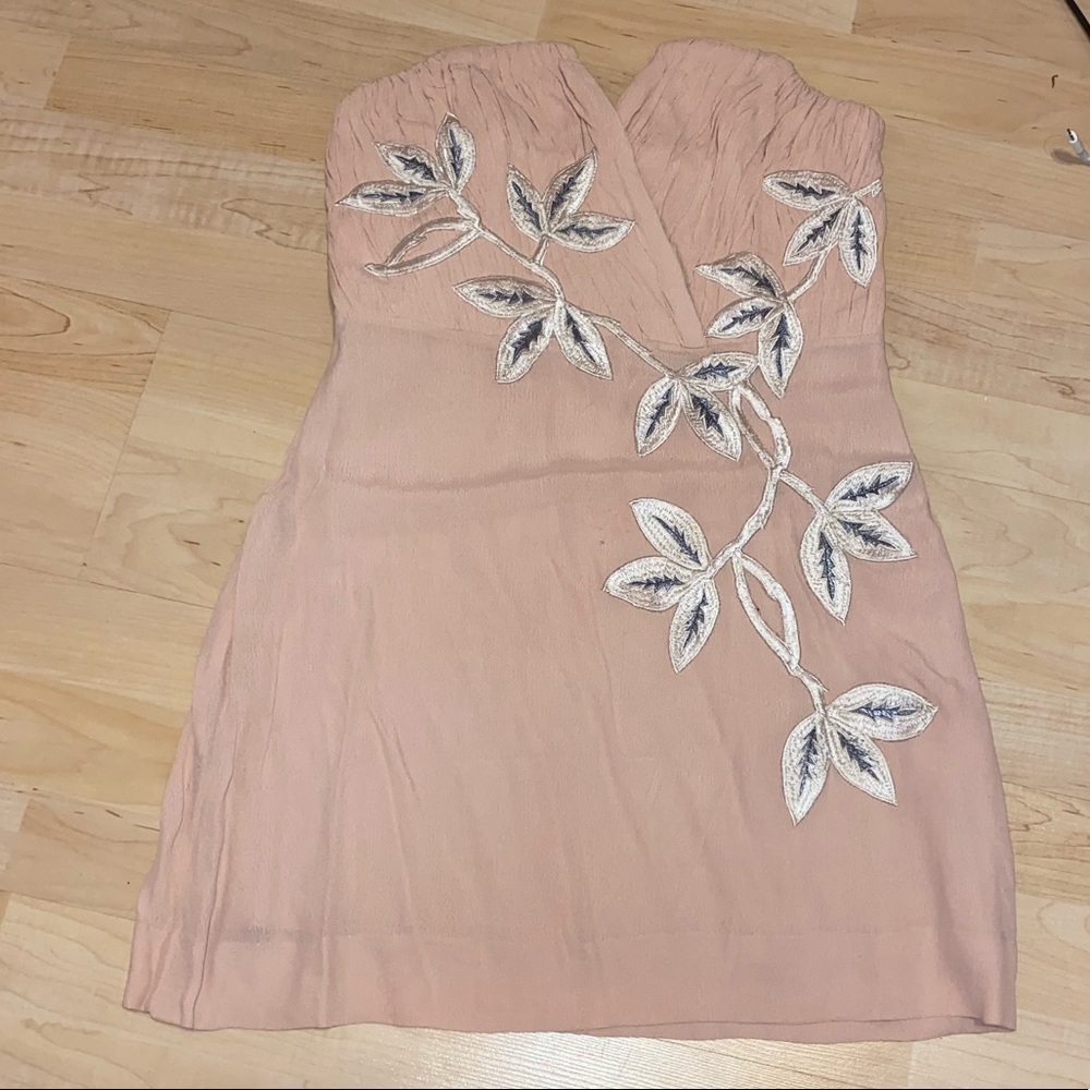 FREE PEOPLE Pale Pink Embroidered Strapless Dress